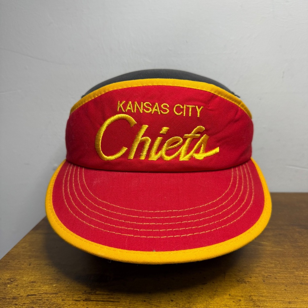 Vintage Kansas City Chiefs Sports Specialties Script Visor Hat Red Adjustable